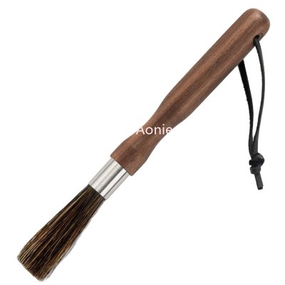 Custom logo walnut wood Coffee grinder brush with boar bristle wholesale