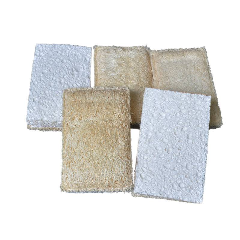 Natural Wood Pulp Cotton Cellulose Sponge Loofah Plastic Free Cellulose Dish Sponge Cloth With Loofah Scourer